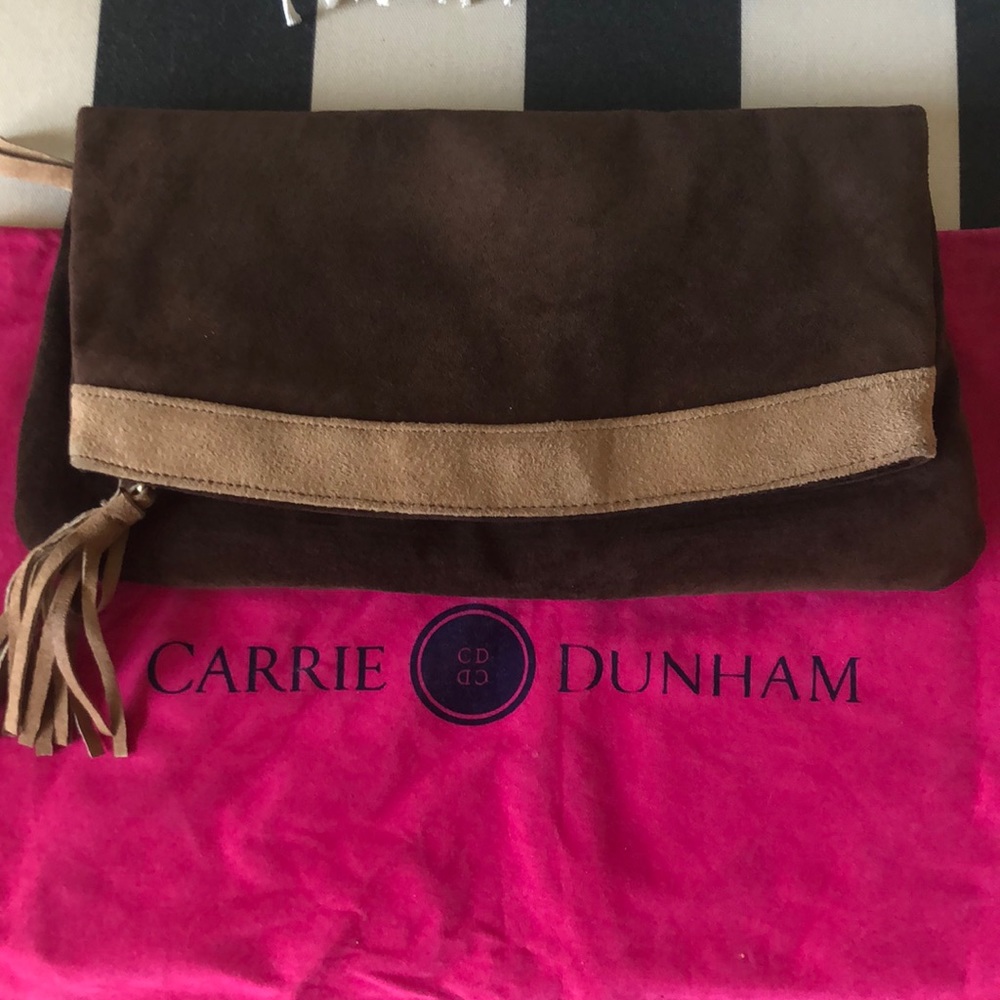 Used once-Carrie Dunham brownSuede foldover clutch